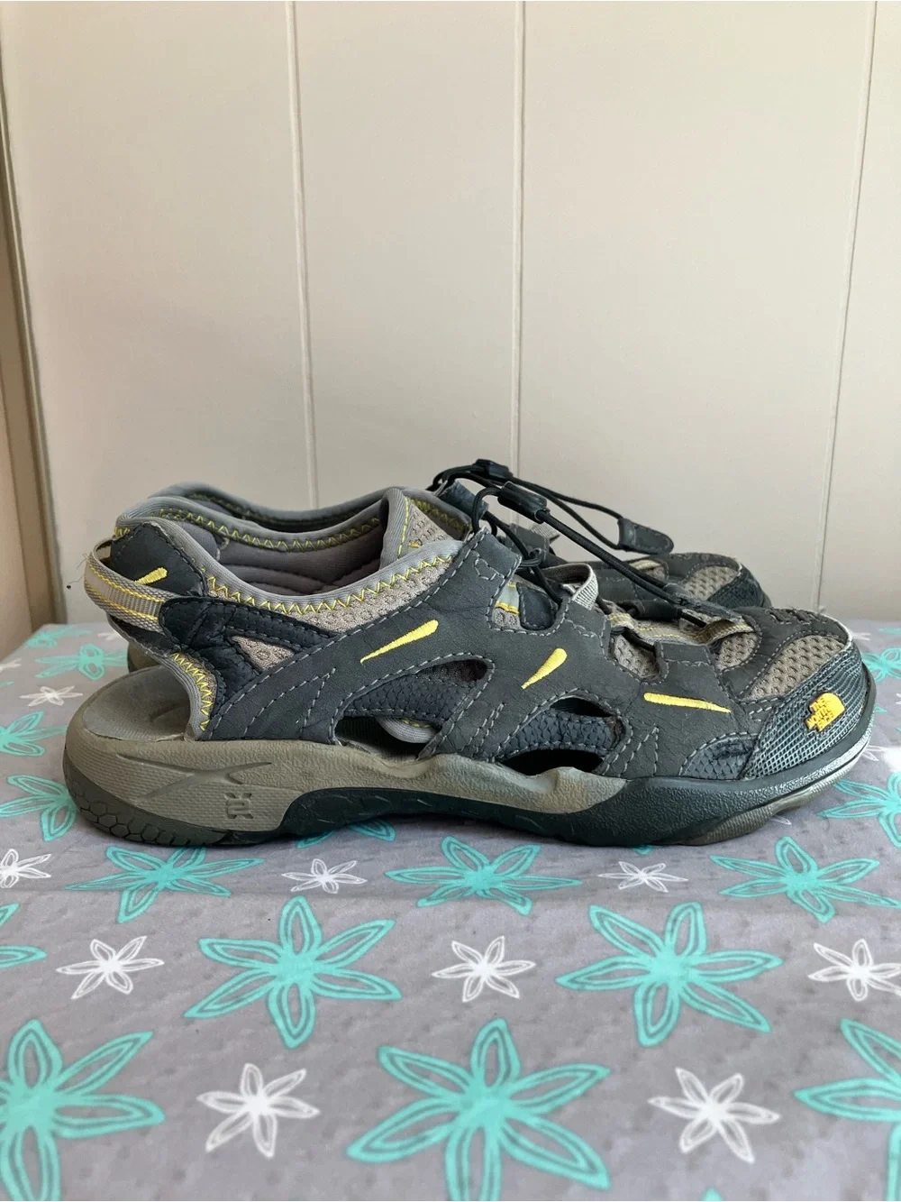 The North Face Gray and Yellow Kids Outdoor Sandals